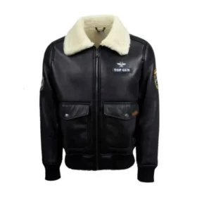 Men's Vintage Top Gun Shearling Black Leather Jacket