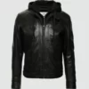 Nils Black Hooded Biker Jacket