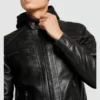 Nils Black Hooded Biker Jacket