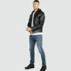 Nils Black Hooded Biker Jacket full