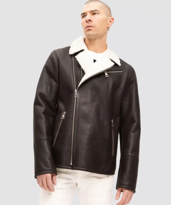 Oversized Mens Black Shearling Leather Jacket Leather