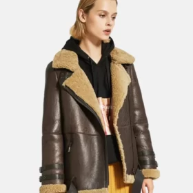 Oversized Genuine Long Shearling Leather Jacket For Women