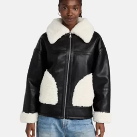 Real Sheepskin Shearling Black Leather Jacket For Women