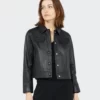 Women’s Classic Collar Trucker Leather Jacket