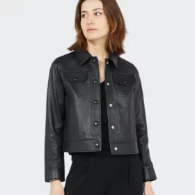 Women’s Classic Collar Trucker Leather Jacket