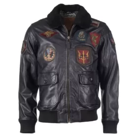 Official Fur Collar Military Top Gun Black Leather Jacket