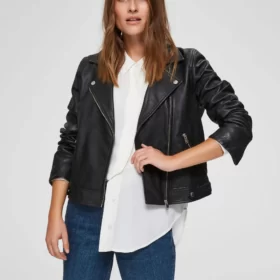 Selected Femme Katie Black Biker Leather Jacket