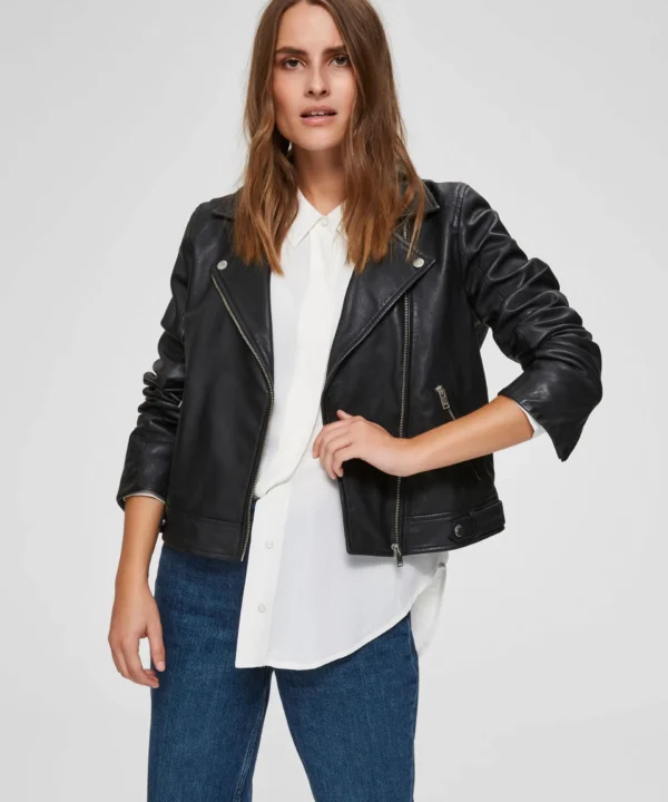 Women Biker Black Real leather Jacket