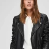 Women Biker Black Real leather Jacket