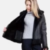 Women Biker Leather Shearling black jacket