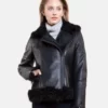 Women Biker Leather Shearling black jacket