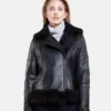 Women Biker Leather Shearling black jacket