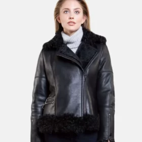 Women's Amber Biker Style Shearling Black Jacket