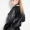 Women Black And White Biker Style jacket By Leather