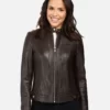 Women Black Leather Racer Jacket