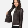 Women’s Classic Cole Haan Moto Deep Espresso Leather Jacket