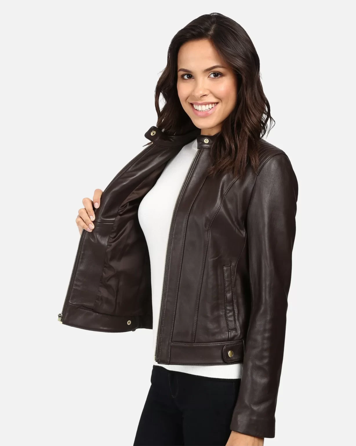 Women’s Classic Cole Haan Moto Deep Espresso Leather Jacket