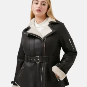 Women’s Dark Over sized Shearling Leather Jacket