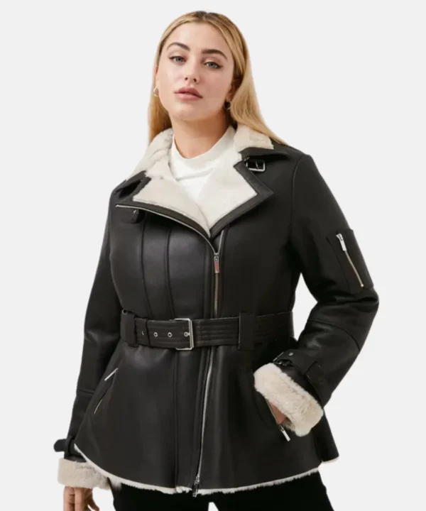 Women Oversize shearling leather jacket