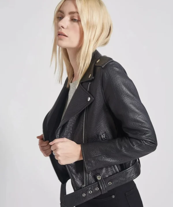 Stylish Black Biker Real Soft Leather Jacket For Women