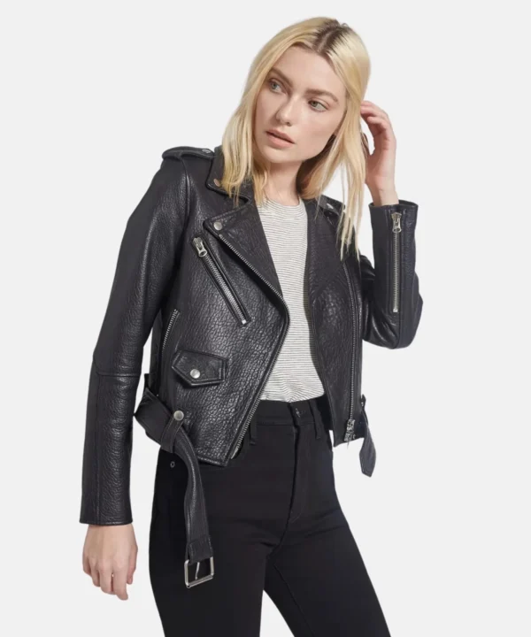 Stylish Black Biker Real Soft Leather Jacket For Women