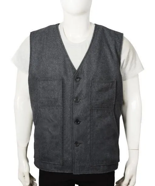 Yellowstone John Dutton Grey Wool Vests Leather