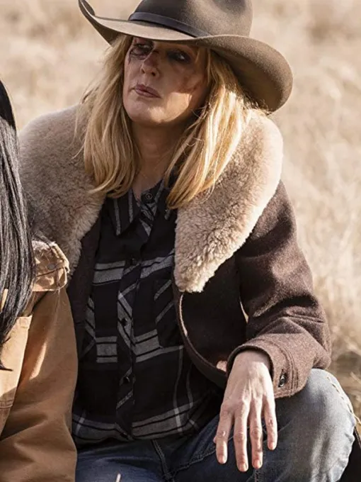 Yellowstone beth dutton Brown Wool Coat Leather