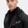 biker men black leather jacket