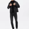 biker men black leather jacket Long Men