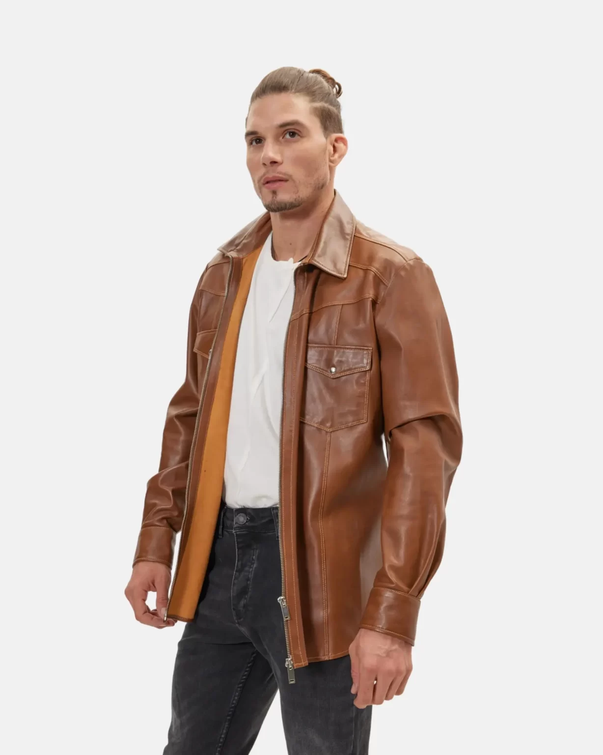 Men’s Shirt Style Genuine Brown Leather Jacket