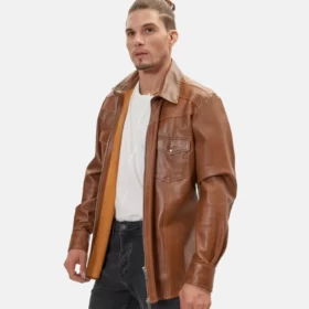 Men’s Shirt Style Genuine Brown Leather Jacket