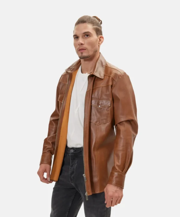 Men’s Shirt Style Genuine Brown Leather Jacket