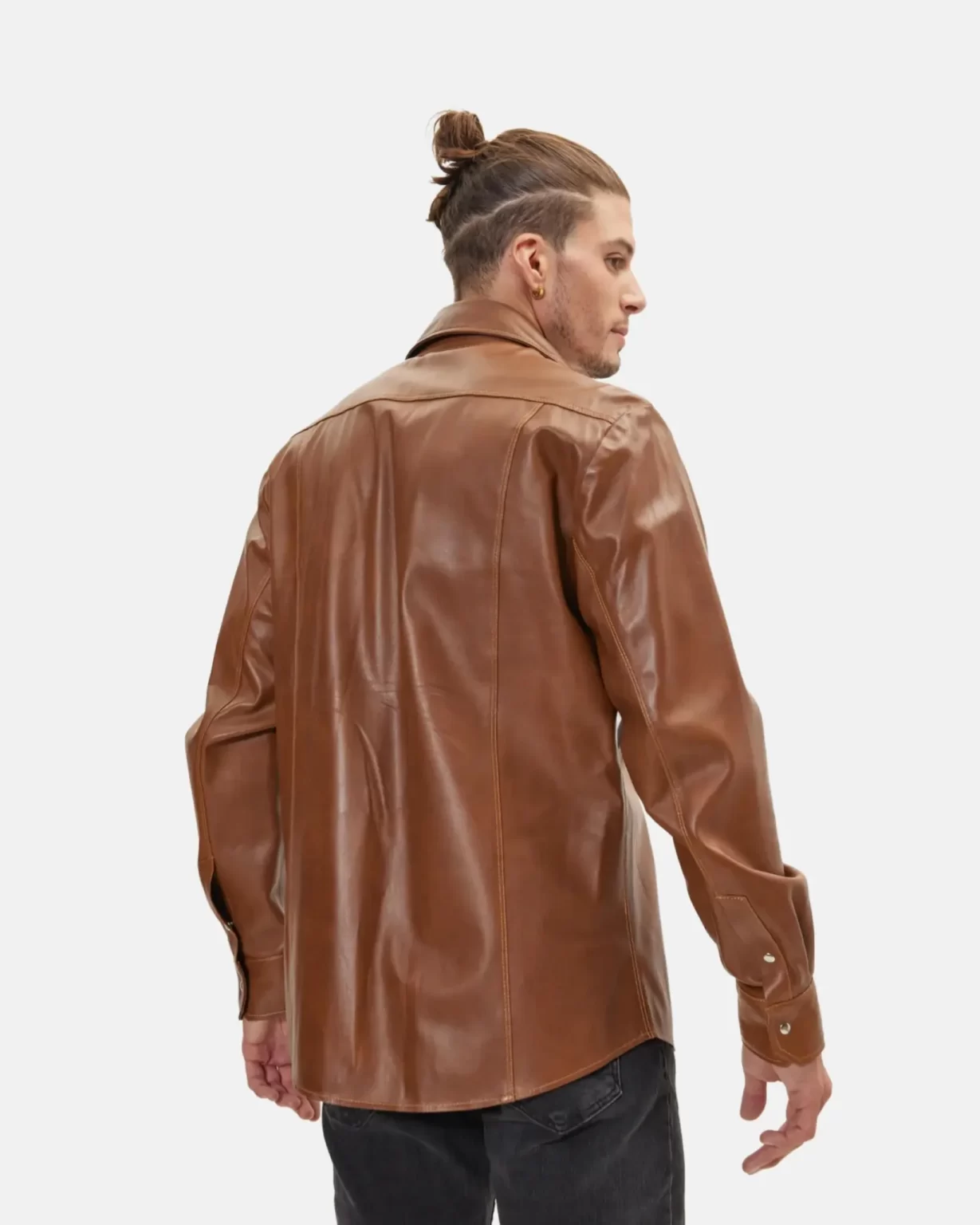 Men’s Shirt Style Genuine Brown Leather Jacket