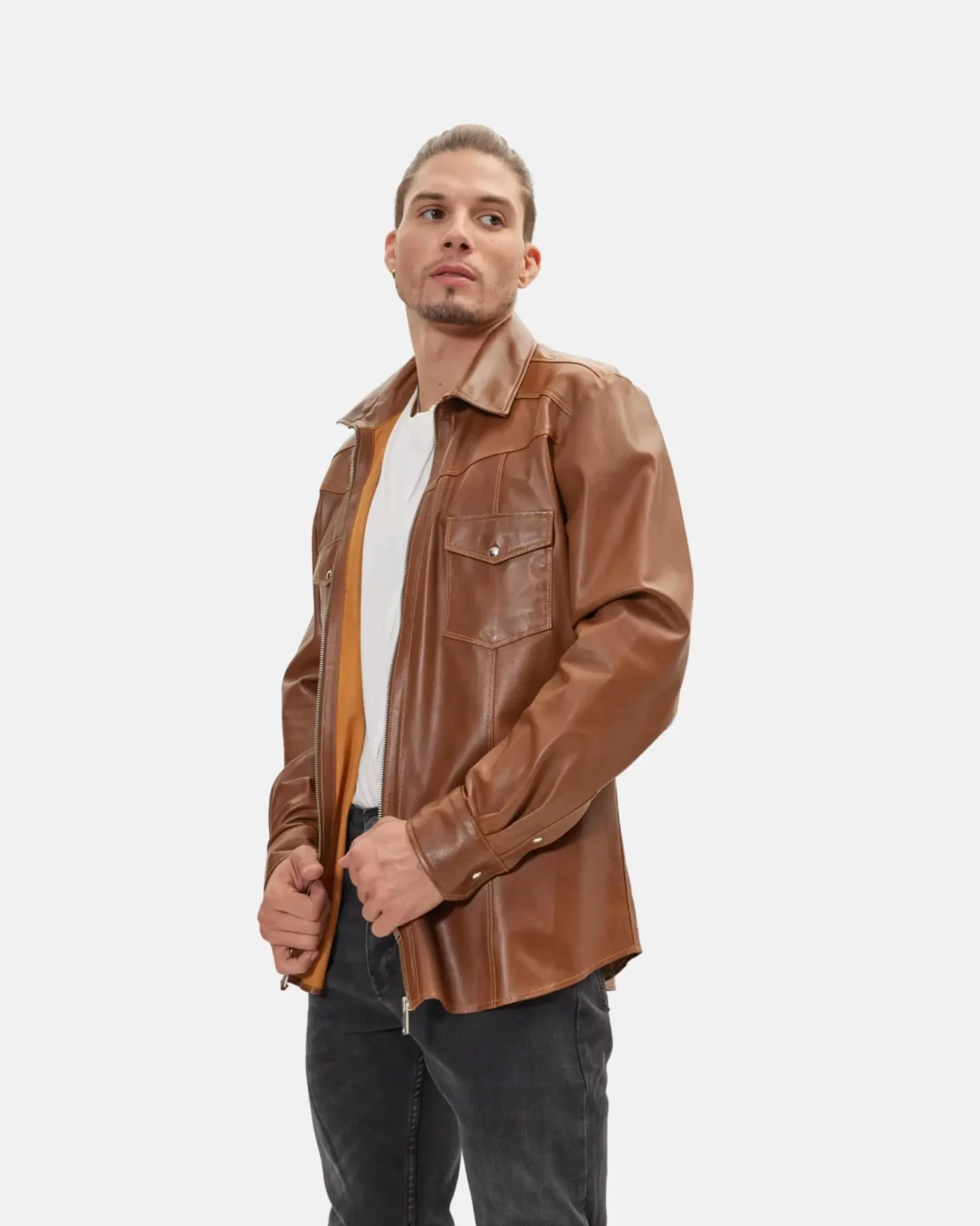 genuine brown leather jacket mens Shirt Style