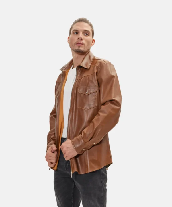 genuine brown leather jacket mens Shirt Style