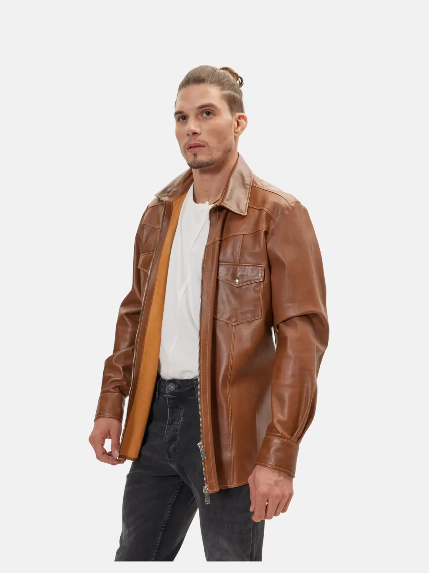 genuine brown leather jacket mens Shirt Style