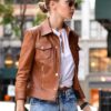 Gigi Hadid Brown Leather Jacket