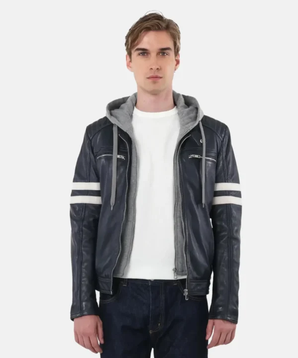 leather biker jacket with hoodie