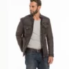 Leo Mens Trucker Quilted Leather Jacket