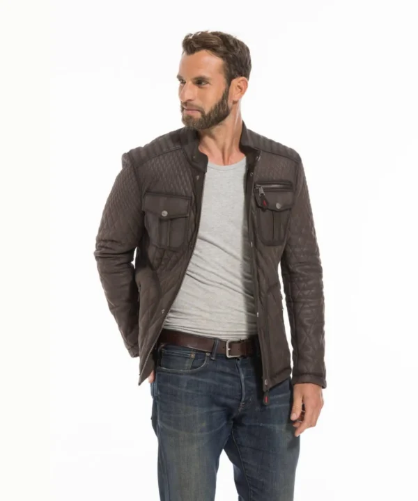 Leo Mens Trucker Quilted Leather Jacket