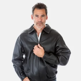 Men’s Classic Full-Sleeve Black Bomber Leather Jacket