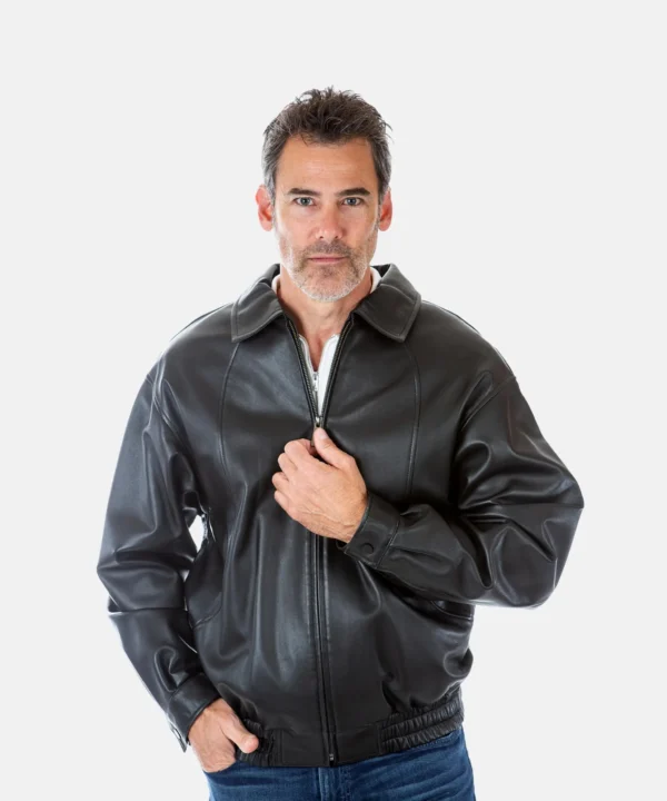 Men’s Classic Full-Sleeve Black Bomber Leather Jacket