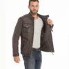 Leo Mens Trucker Quilted Leather Jacket