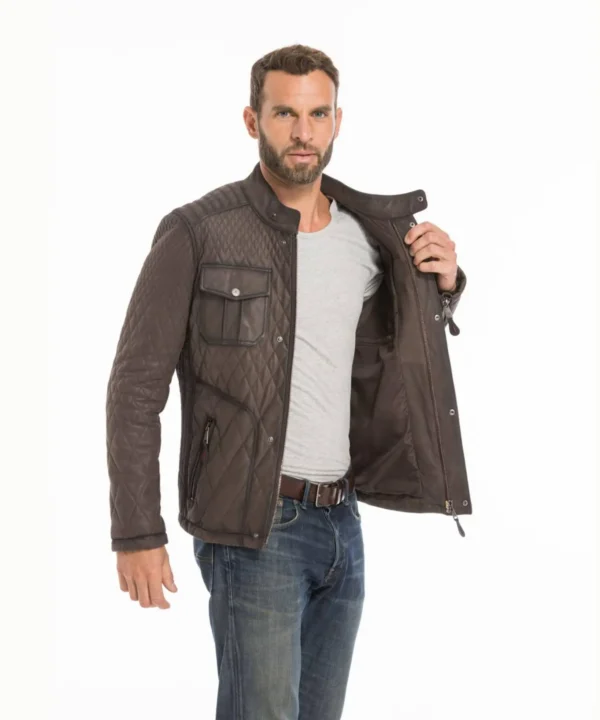 Leo Mens Trucker Quilted Leather Jacket