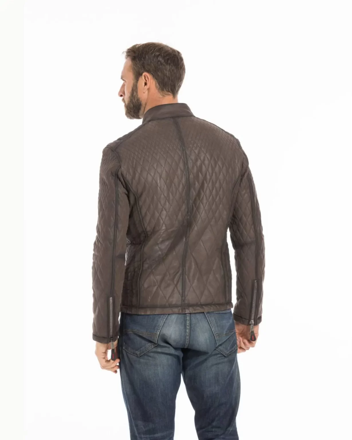 Leo Mens Trucker Quilted Leather Jacket