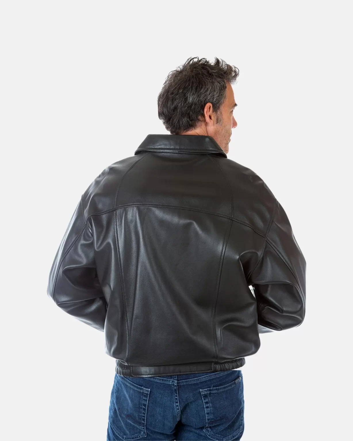 Men’s Classic Full-Sleeve Black Bomber Leather Jacket