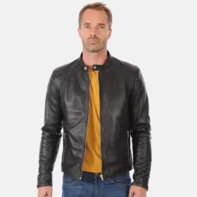 Men's Simple & Slim Black Racer Leather Jacket