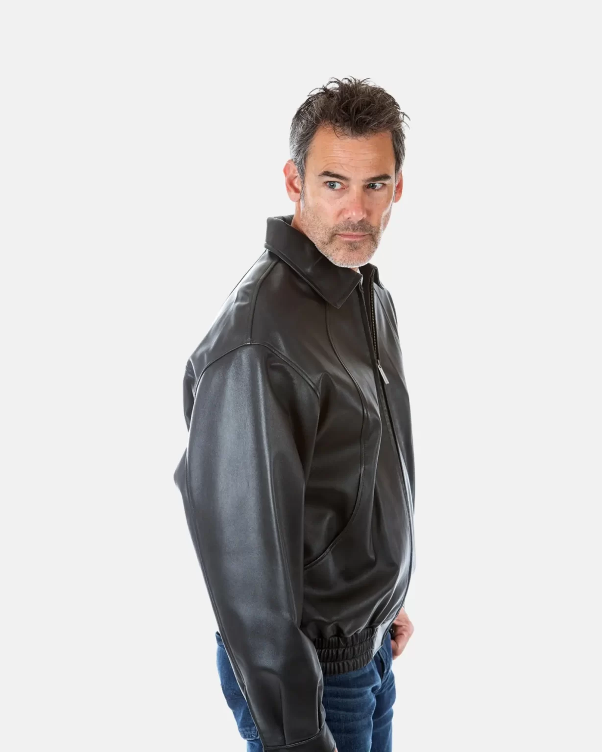 Men’s Classic Full-Sleeve Black Bomber Leather Jacket