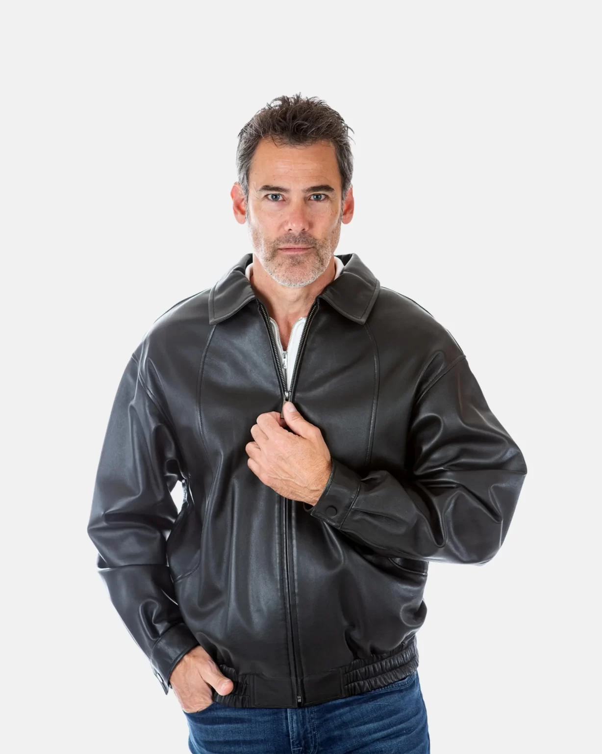 Men’s Classic Full-Sleeve Black Bomber Leather Jacket