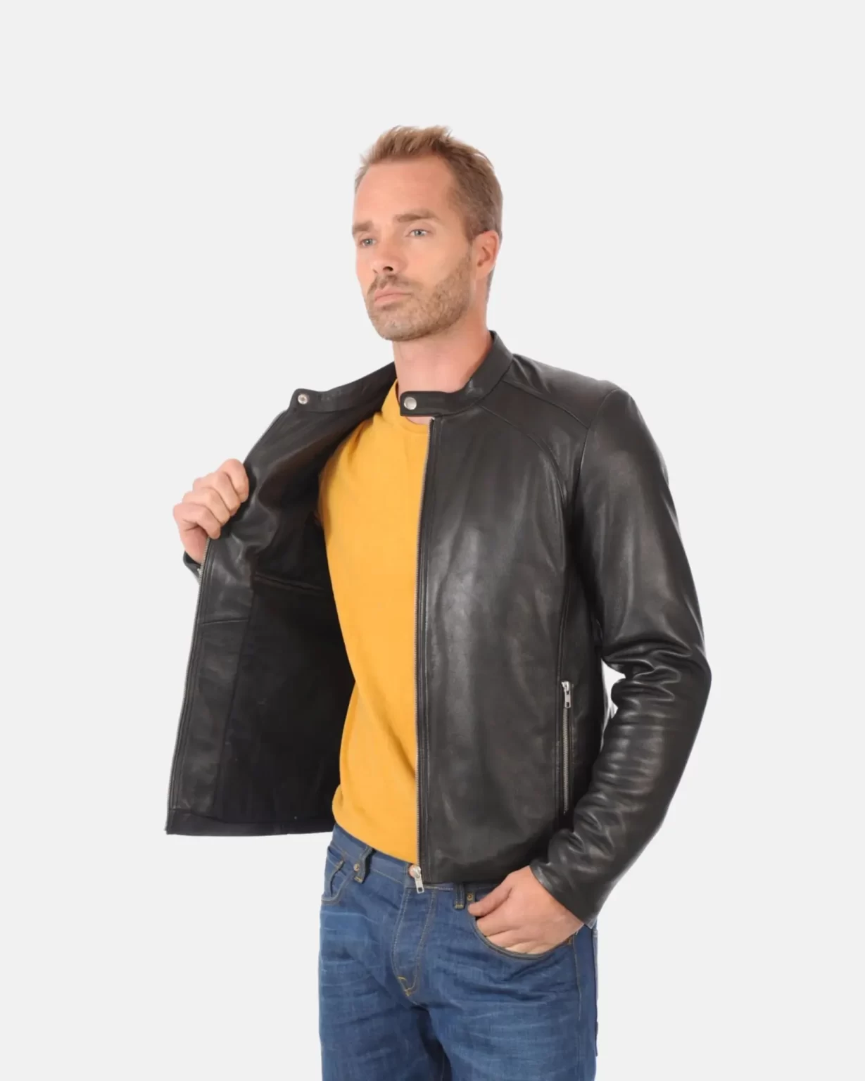 Mens Black Racer Leather Jacket